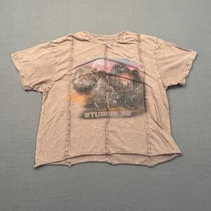 American Highway T-Shirt Women Medium Sturgis 92 Biker Grunge Exposed Seam Brown